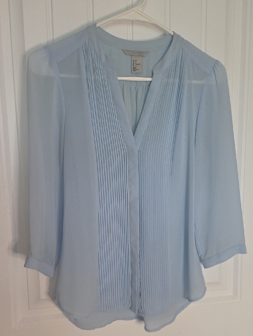 H&M Light Blue Pleated V-Neck Blouse
